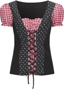 Damen Trachtenshirt im 2-in-1-Look schwarz-rot-bedruckt