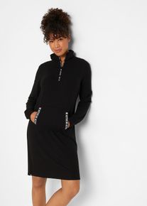 Robe sweat douce en noir, Taille 44/46 (L), Couleur/Motif: noir imprim&eacute;, bonprix