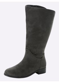 sheego Witt Damen Weitschaftstiefel in Wildleder-Optik, grau, Gr&ouml;&szlig;e 43, 100% Polyurethan