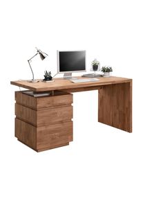 Linea Natura Schreibtisch , Wildeiche , Holz , Wildeiche , massiv , 3 Schubladen , rechteckig , Wange , 70x76x150 cm , Stauraum , Büromöbel,