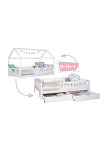 Mid.you Stauraumbett , Weiss , Holz , Kiefer,Kiefer , Schichtholz,massiv , 140x200 cm , mit Schubkästen, bodentiefer Einstieg , Schlafzimmer, Betten,