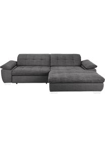 CARRYHOME Ecksofa , Dunkelgrau , Textil , Ottomane rechts, L-Form , 265x180 cm , Fussart wählbar, Stoffauswahl, seitenverkehrt erhältlich ,