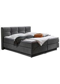 CARRYHOME Boxspringbett , Grau , Textil , H2 + H3 , 7-Zonen , 180x200 cm , Bettkasten, gepolstertes Kopfteil, Topper durchgehend, Wendematratze mit unterschiedlichen H&auml;rtegraden, In verschiedenen Gr&ouml;ssen erh&auml;ltlich , Schlafzimmer, Betten, Doppelbetten