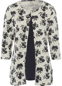 Damen 2-in-1-Shirt in längerer Form champagner-schwarz-bedruckt