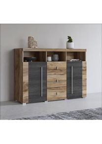 Inosign , Sideboard »Roger,Breite 132cm, stilvolle Schrank, 2 Holztüren 3 Schubladen« Kommode mit viel Stauraum, Einlegeböden verstellbar , braun ,...