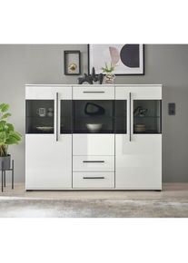 Inosign , Highboard »Cantara, moderner Schrank, Vitrine in Eiche Dekor oder weiss« schwarze Stangengriffe, ausreichend Stauraum, vielseitig...