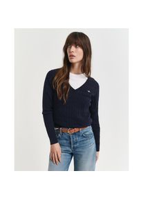 Gant , Strickpullover »STRETCH COTTON CABLE V-NECK«, mit Logostickerei auf der Brust , blau , M , Pullover mit Zopfmuster von Gant