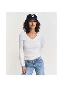 Gant , Strickpullover »STRETCH COTTON CABLE V-NECK«, mit Logostickerei auf der Brust , XS , Pullover mit Zopfmuster von Gant