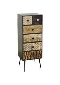 Landscape Kommode , Mehrfarbig, Dunkelbraun , Metall , Mangoholz , massiv , 6 Schubladen , 40x108x35 cm , Beimöbel erhältlich , Kleinmöbel, Kommoden,