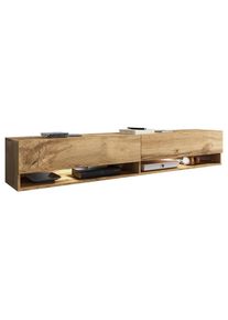 P & B Lowboard , Eiche Wotan , Holzwerkstoff , kaltweiss , 180x30x32 cm , Fsc, Made in EU , stehend, h&auml;ngend, Beleuchtung, in verschiedenen Holzdekoren erh&auml;ltlich , Wohnzimmer, TV M&ouml;bel, Lowboards, Lowboards stehend