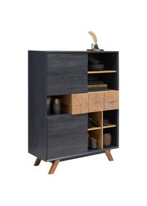 CARRYHOME Highboard , Eichefarben, Dunkelgrau , Holzwerkstoff , Eiche , massiv , 5 F&auml;cher , 1 Schubladen , 100x133.5x40 cm , Beim&ouml;bel erh&auml;ltlich, stehend , Kleinm&ouml;bel, Kommoden, Highboards