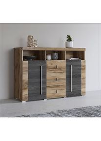 Inosign , Sideboard »Roger,Breite 132cm, stilvolle Schrank, 2 Holztüren 3 Schubladen« Kommode mit viel Stauraum, Einlegeböden verstellbar , braun ,...