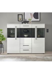 Inosign , Highboard »Cantara, moderner Schrank, Vitrine in Eiche Dekor oder weiss« schwarze Stangengriffe, ausreichend Stauraum, vielseitig...