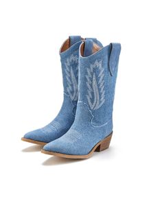 Lascana, Unisex, Lascana Chelseaboots Cowboy Stiefelette, Western Stiefelette, Ankleboots im Denim-Look, denimblau, 42, Im trendigen Denim-Look mit 