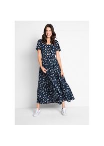 bonprix, Unisex, bonprix Maxikleid aus reiner Baumwolle, Loose Fit, Kurzarm-Design, mit Allover-Muster, dunkelblau gebl&uuml;mt, 54, N-Gr, Maxikleid f&uuml;r 