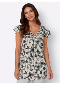 WITT Damen Druckbluse in Longform, champagner-anthrazit-bedruckt, Größe 38, 100% Polyester