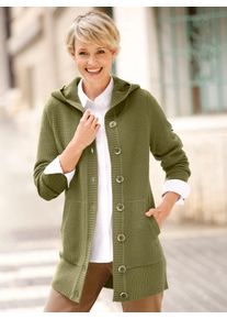 WITT Damen Kapuzenstrickjacke mit Känguru-Taschen, oliv, Größe 56, 100% Polyacryl