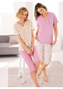 wäschepur Witt Damen Capri-Anzüge, weiß-orchidee-bedruckt + orchidee, Größe 36/38, 100% Baumwolle