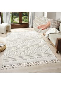 my home, my home Teppich &raquo;Bonvo&laquo; rechteckig 19 mm H&ouml;he mit Fransen, Hoch-Tief-Struktur, Wohnzimmer, Schlafzimmer, Boho-Style, creme, Kunstfaser, 19 mm