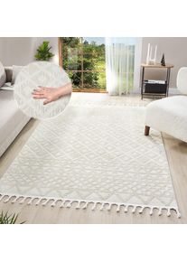 Teppich »Ribeyret« rechteckig 11 mm Höhe mit Fransen, Hoch-Tief-Struktur, Woll-Look, Boho-Style, Wohnzimmer , beige , my home , Obermaterial: 70%...