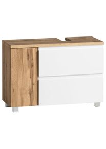 Held Waschbeckenunterschrank , Eiche Wotan, Weiss , Holzwerkstoff , 1 Fächer , 1 Schubladen , 85x56x35 cm , Made in Germany , hängend, stehend , Badezimmer, Badezimmerschränke, Waschbeckenunterschränke