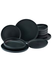 Creatable Tafelservice , Schwarz , Keramik , 12-teilig , Uni , 36.5x34.5x36.5 cm , Made in Europe , Geschirr, Geschirr-Sets, Tafelservice