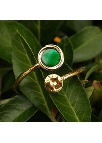 Holzkern Zendala Ring Gold und Grünes Perlmutt