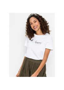 bonprix , Damen , T-Shirt »T-Shirt aus reiner Baumwolle« T-Shirt aus reiner Baumwolle , weiss , T-Shirt mit Print und Rundhalsausschnitt für einen...