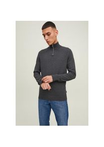 Jack & Jones Jack & Jones, Herren, Strickpullover &raquo;EMIL KNIT HALF ZIP&laquo; mit kurzem Reissverschluss im Troyer-Look, dunkelgrau meliert, L, Rundhalspullover mit 