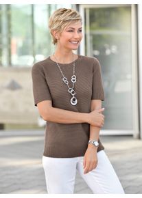 WITT Damen Kurzarmpullover mit Strickmuster, taupe, Größe 54, 50% Baumwolle, 50% Polyacryl