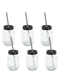 Glas »Trinkglas mit Metalldeckel u. Strohhalm, Set, 6-tlg.« Einfache Pflege, zeitloses Rillenmuster , zeller Present