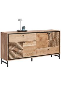 Ambia Home Sideboard , Schwarz, Akaziefarben , Metall , Akazie , vollmassiv , Holz , 2 Schubladen , 175x85x42 cm , Beim&ouml;bel erh&auml;ltlich, stehend , Wohnzimmer, Wohnw&auml;nde, Wohnwand- Serien
