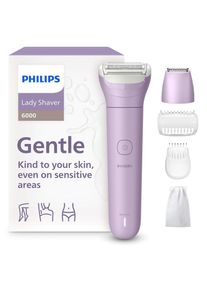 Philips , Elektrorasierer »Lady Shaver Series 6000« 3 Stk. Aufsätze kabelloser Rasierer, nass und trocken, inkl. Trimmeraufsatz , lila , Einmal...