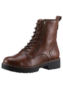 Tamaris, Unisex, Schn&uuml;rboots , Blockabsatz, Schn&uuml;rstiefelette, Combat-Boots mit Kontrast-Rahmennaht, braun, 40, Schn&uuml;rboots mit Zierreissverschluss an