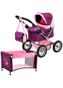 BAYER , Puppenwagen »Trendy« inklusive Puppen-Reisebett und Umhängetasche , lila