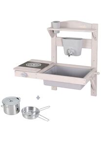 Outdoor-Spielküche »Matschküche zum Hängen, grau lasiert, aus Holz« FSC - schützt Wald , grau , Roba