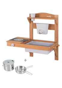 Outdoor-Spielküche »Matschküche zum Hängen, teakholzfarben lasiert, aus Holz« FSC - schützt Wald , braun , Roba