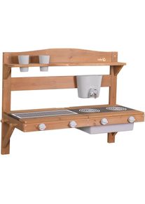 Outdoor-Spielküche »Matschküche zum Aufhängen, teakholzfarben lasiert, aus Holz« FSC - schützt Wald , braun , Roba