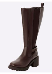 sheego Witt Damen Weitschaftstiefel mit Zierschnalle, braun, Gr&ouml;&szlig;e 40, 100% Rindsleder