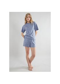 Tom Tailor, Unisex, Tom Tailor Shorty &raquo;Charlotte&laquo; 2 gepunktet, Kurzarm, Rundhalsausschnitt, kurze Hose, feminin, bequem, blau, 44 (XXL), Kurz Pyjama 
