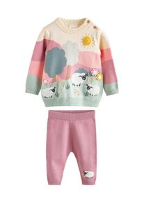 next Set: Strickpullover und Leggings Mädchen, gelb / grün / rosa / weiß, Größe 92
