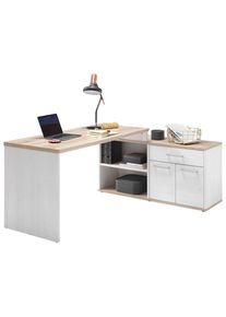 Mid.you Eckschreibtisch , Weiss, Eichefarben , Kunststoff , 1 Schubladen , rechteckig , Wange , 130x76x177 cm , Büromöbel, Schreibtische, Eckschreibtische