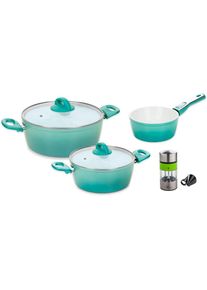 Kochtopf »Cerafit Revolution« Set, 2x Topf mit Deckel Ø 22, Ø 26, 1x Stielkasserolle Ø 18, 1x Gewürzmühle, 7 Stk. tlg. Edelstahl 18/10 , grün , Genius