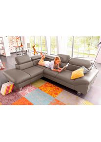 Polstergarnitur »Driver L-Form« Set, Set bestehend aus: Ecksofa mit Kopfteilverstellung & Hocker , grau , COTTA