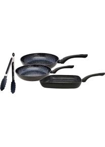 ELO Pfannen-Set »Pure Belugo« Aluminium Set, je 1 Bratpfanne Ø 20/24 cm, 1 Grillpfanne 28x28 cm, 1 Servierzange, 4 Stk. tlg. keramische Beschichtung,...