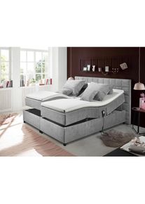 Mid.you Boxspringbett , Hellgrau , Textil , H2 , 180x200 cm , gepolstertes Kopfteil, Topper geteilt , Schlafzimmer, Betten, Doppelbetten