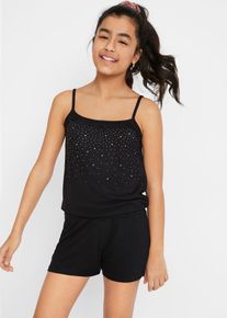 M&auml;dchen Jumpsuit mit Nieten in schwarz, Gr&ouml;sse 140/146, bonprix