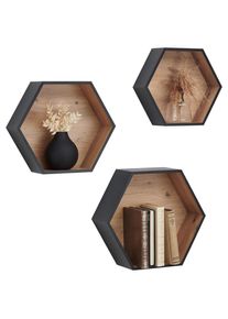 Xora Wandregalset , Schwarz, Eiche Artisan , Holzwerkstoff , 3-teilig , 30-37x26-32x9-12 cm , Bsci , Wohnzimmer, Regale, Wandregale
