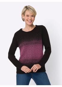 WITT Damen Rundhalspullover mit Farbverlauf, schwarz-erika-gemustert, Gr&ouml;&szlig;e 48, 100% Polyacryl