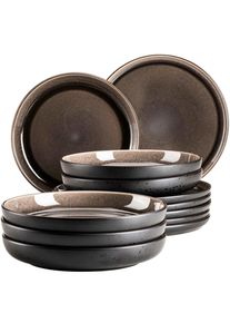 M&auml;ser M&auml;ser Tafelservice , Schwarz, Graubraun , Keramik , 12-teilig , Geschirr, Geschirr-Sets, Tafelservice